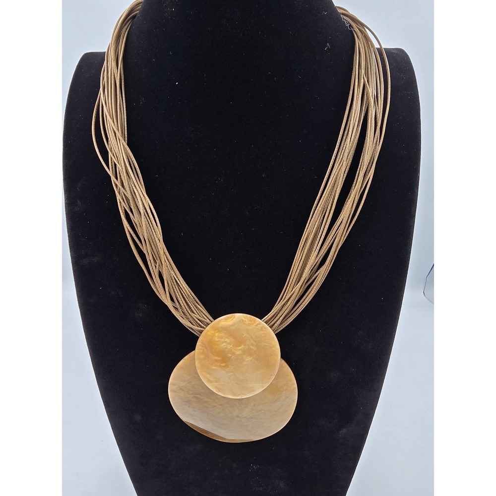 Natasha‎ Brown Multi-Strand Cord Necklace with Layered Round Resin Pendants